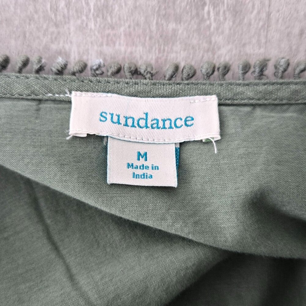 Sundance Boho Blouse Medium Dark Green Linen Floral Bird Embroidered Peasant Top - Picture 8 of 12